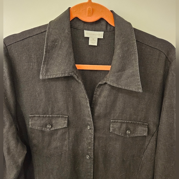 NWOT - Linen - Charter Club - Black Midi Shirt Dress  - Size 16 - Picture 7 of 11